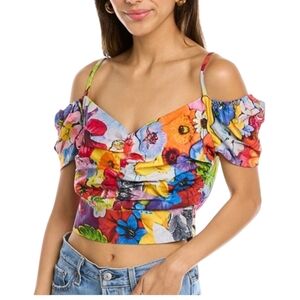 Walter Baker Kinsley Tropical Garden Off Shoulder Crop Blouse Top.. Size Small